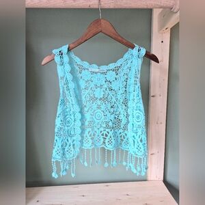 Maurices Women's Crochet Lace Sleeveless Top Blue/Teal Size Small